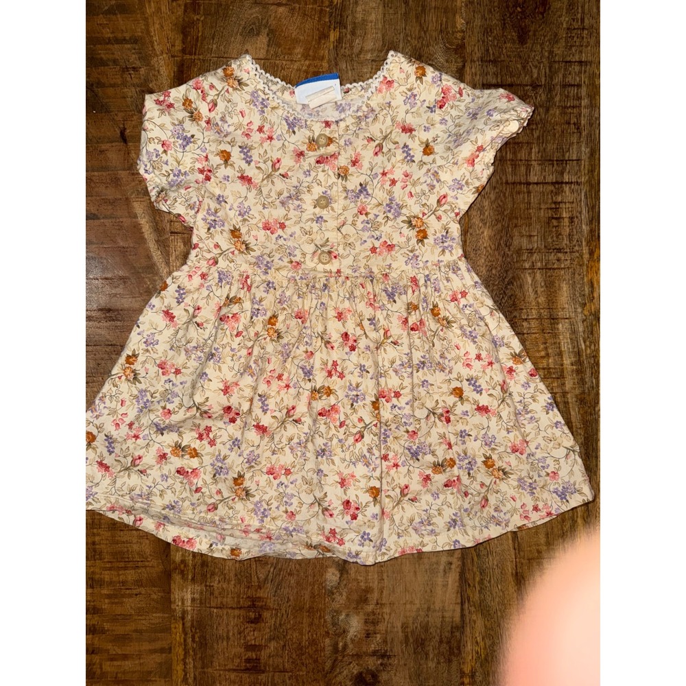 Vintage After the Stork Floral Cotton Dress Lace Trim Made in USA Size 2 Kids